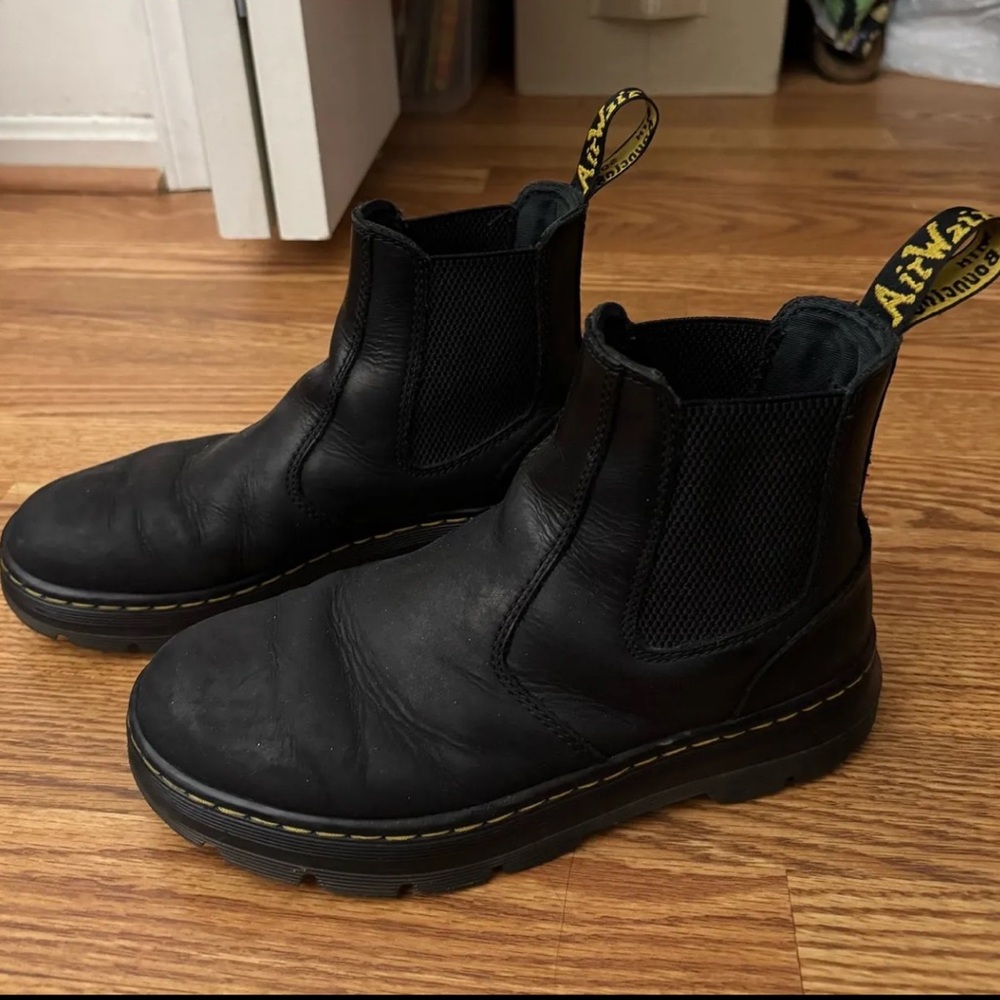 Dr. Martens Black Leather Chelsea Boots with Yellow Heel Loop